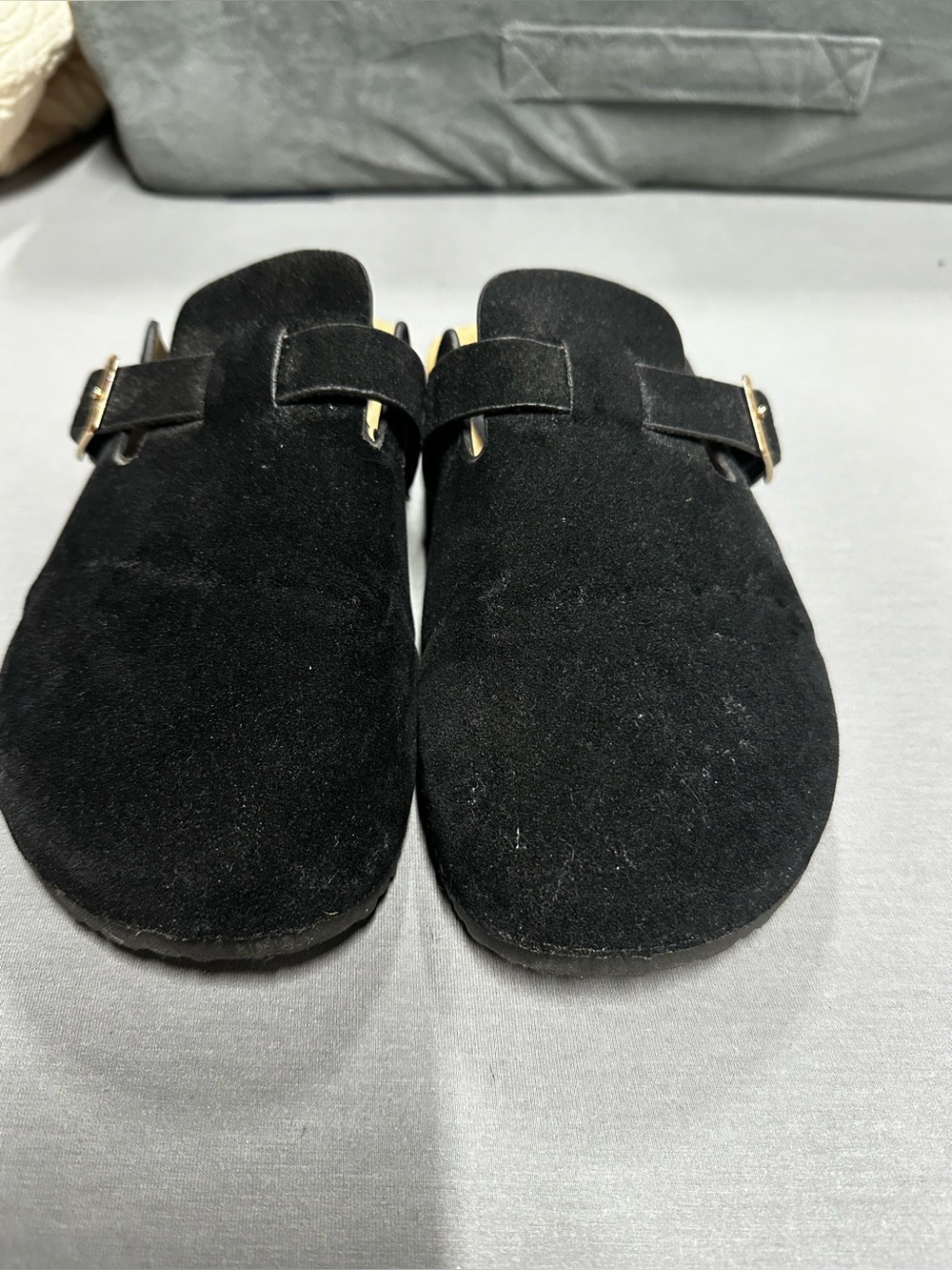 Forever Black Suede Buckle Clog Slippers